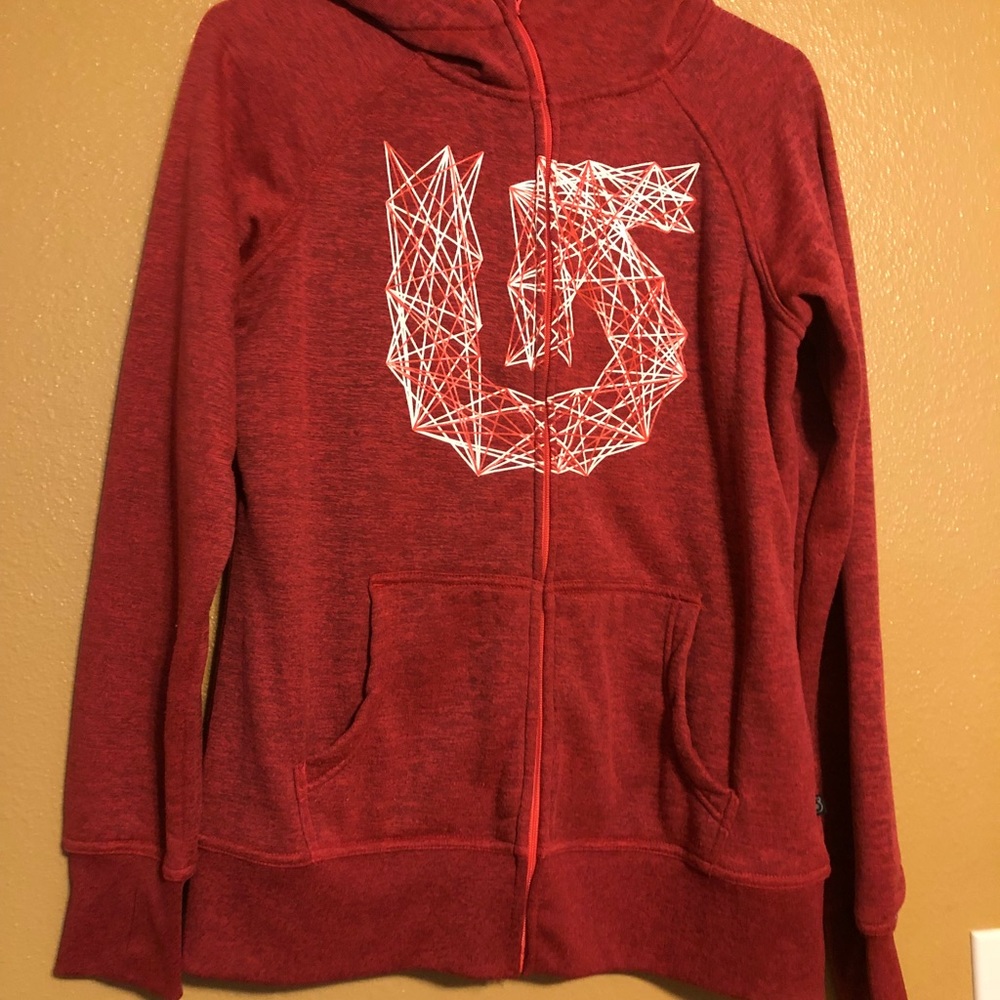 Red button hoodie